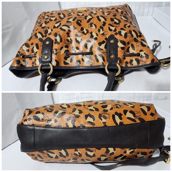 Authentic MCM Leopard Print Large Drawstring Shoulder Bag Brown/Beige - Picture 9 of 13